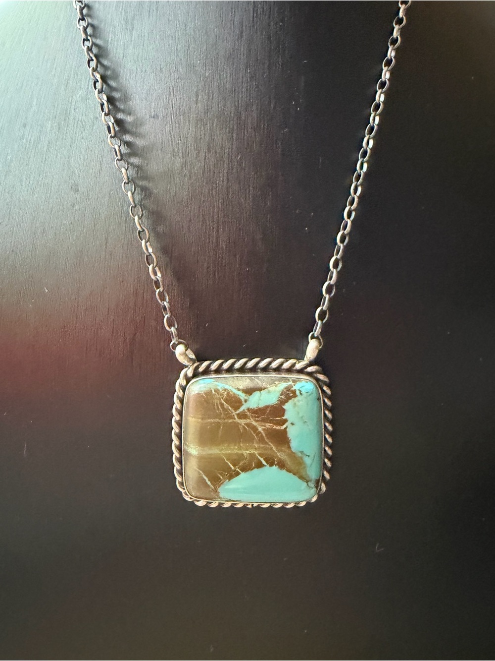 Augustine Largo Kingman Turquoise Stone Square Pendant Necklace - Women Jewelry - Picture 2 of 6